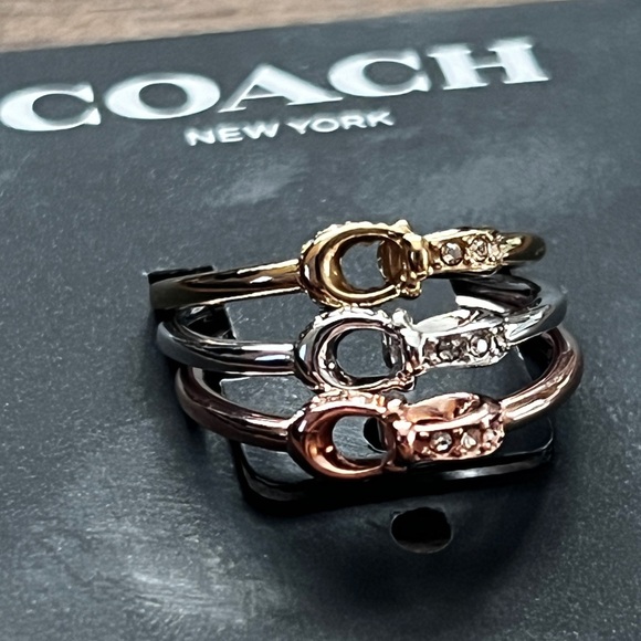 NEW‼️ COACH Signature interlock Pave Stackable 3 Ring Set - Picture 3 of 16